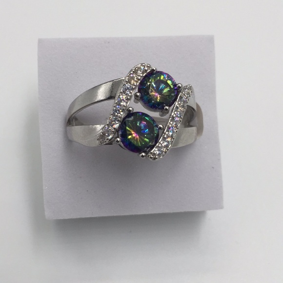 Handmade Jewelry - Stamped S925(sterling silver) TWO 1 carat Rainbow